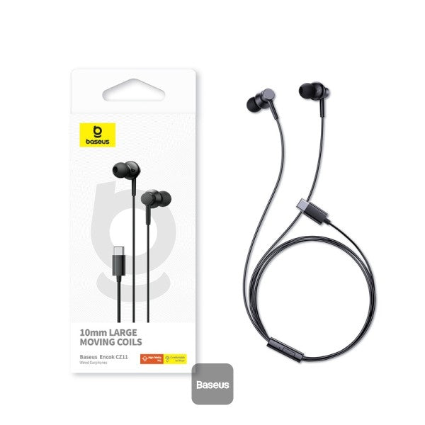 Baseus Encok CZ11 Type-C Wired Headphone, In-Ear Headset USB-C Earphone With Mic - Black Baseus Encok CZ11 Type-C Wired Headphone, In-Ear Headset USB-C Earphone With Mic - Black